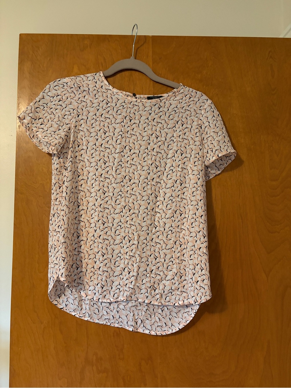 LOFT Pink Printed Short-Sleeve Round-Neck Blouse